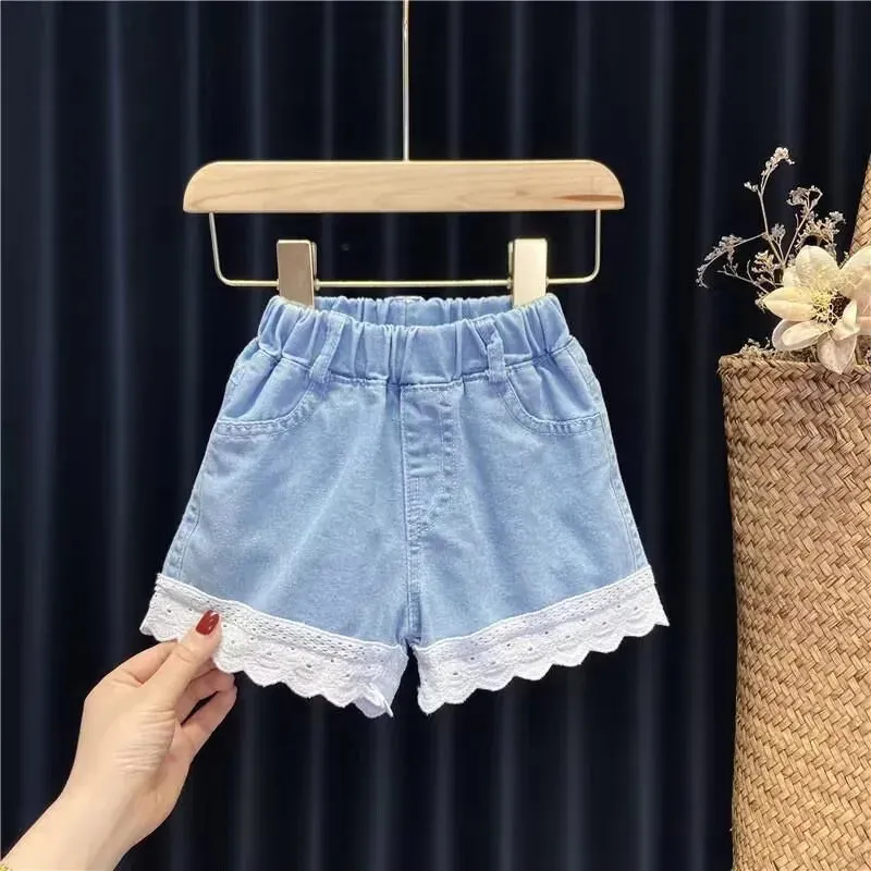 Girls' Summer 3-10-14T Children's Jeans Shorts New Fashion Children's Wear Girls' Big Boy Thin White Pants