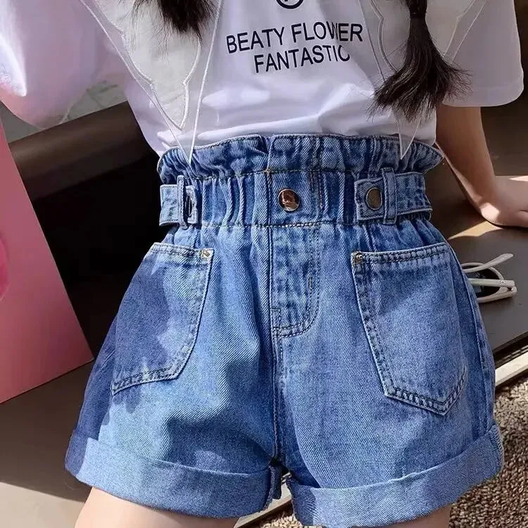 Girls' Summer 3-10-14T Children's Jeans Shorts New Fashion Children's Wear Girls' Big Boy Thin White Pants