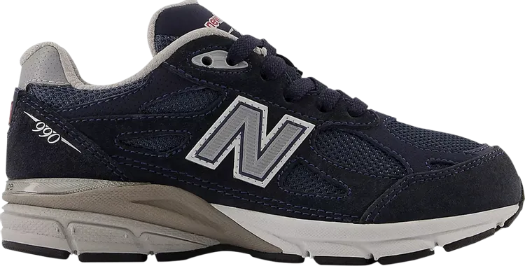 New Balance 990v3 Little Kid Wide 'Navy' Sneakers, Blue